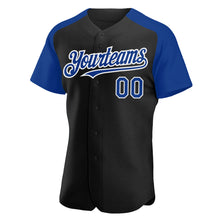 Load image into Gallery viewer, Custom Black Royal-White Authentic Raglan Sleeves Baseball Jersey
