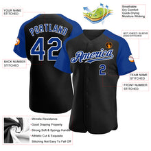 Load image into Gallery viewer, Custom Black Royal-White Authentic Raglan Sleeves Baseball Jersey