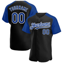 Load image into Gallery viewer, Custom Black Royal-White Authentic Raglan Sleeves Baseball Jersey