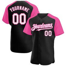 Load image into Gallery viewer, Custom Black White-Pink Authentic Raglan Sleeves Baseball Jersey