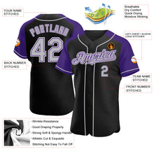 Load image into Gallery viewer, Custom Black Gray-Purple Authentic Raglan Sleeves Baseball Jersey