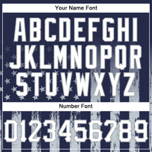 Charger l'image dans la galerie, Custom Navy White-Gray Camo Raglan Sleeves American Flag Patriotic Authentic Baseball Jersey