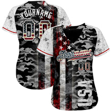 Load image into Gallery viewer, Custom Camo Vintage USA Flag Black Red-White Patriotic Grunge Raglan Sleeves Authentic Baseball Jersey