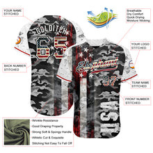 Load image into Gallery viewer, Custom Camo Vintage USA Flag Black Red-White Patriotic Grunge Raglan Sleeves Authentic Baseball Jersey