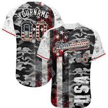 Load image into Gallery viewer, Custom Camo Vintage USA Flag Black Red-White Patriotic Grunge Raglan Sleeves Authentic Baseball Jersey