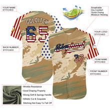 Charger l'image dans la galerie, Custom Camo USA Flag Cream-Brown Patriotic Desert Camouflage Stars & Stripes Raglan Sleeves Authentic Baseball Jersey