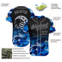 Load image into Gallery viewer, Custom Camo Black-Gray American Flag Patriotic Eagle Raglan Sleeves Authentic Baseball Jersey