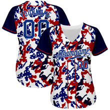 Загрузить изображение в средство просмотра галереи, Custom White Royal Red-Navy Camo American Flag Patriotic Raglan Sleeves Authentic Baseball Jersey