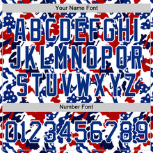 Загрузить изображение в средство просмотра галереи, Custom White Royal Red-Navy Camo American Flag Patriotic Raglan Sleeves Authentic Baseball Jersey