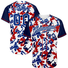 Загрузить изображение в средство просмотра галереи, Custom White Royal Red-Navy Camo American Flag Patriotic Raglan Sleeves Authentic Baseball Jersey