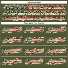 Laden Sie das Bild in den Galerie-Viewer, Custom Olive Vintage USA Flag Black Camo-Cream Patriotic Stars Raglan Sleeves Authentic Baseball Jersey