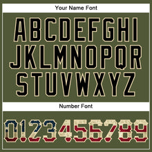 Laden Sie das Bild in den Galerie-Viewer, Custom Olive Vintage USA Flag Black Camo-Cream Patriotic Stars Raglan Sleeves Authentic Baseball Jersey