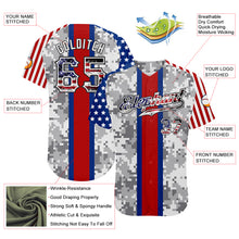 Charger l'image dans la galerie, Custom Camo USA Flag Red Blue Black-White Patriotic Pixel Camouflage Stars & Stripes Raglan Sleeves Authentic Baseball Jersey