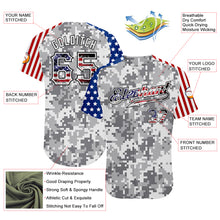 Load image into Gallery viewer, Custom Camo USA Flag Red Blue Black-White Patriotic Pixel Camouflage Stars & Stripes Raglan Sleeves Authentic Baseball Jersey