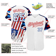 Загрузить изображение в средство просмотра галереи, Custom White Red-Royal Patriotic American Flag Camo Raglan Sleeves Authentic Baseball Jersey