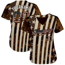 Charger l'image dans la galerie, Custom Camo Vintage USA Flag Cream Black-White Patriotic Desert Camouflage Raglan Sleeves Authentic Baseball Jersey