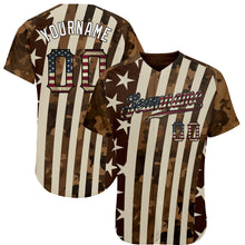 Charger l'image dans la galerie, Custom Camo Vintage USA Flag Cream Black-White Patriotic Desert Camouflage Raglan Sleeves Authentic Baseball Jersey