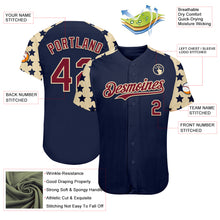 Laden Sie das Bild in den Galerie-Viewer, Custom Navy Crimson-Cream Star Raglan Sleeves Authentic Baseball Jersey