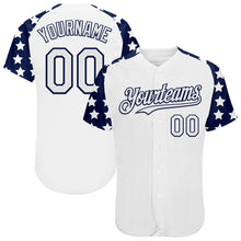 Загрузить изображение в средство просмотра галереи, Custom White Navy Star Raglan Sleeves Authentic Baseball Jersey
