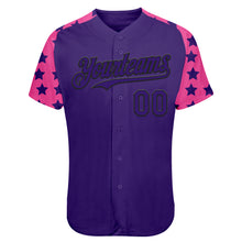 Charger l'image dans la galerie, Custom Purple Black-Pink Star Raglan Sleeves Authentic Baseball Jersey