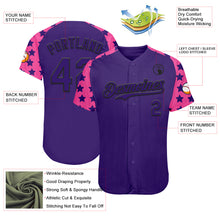 Charger l'image dans la galerie, Custom Purple Black-Pink Star Raglan Sleeves Authentic Baseball Jersey