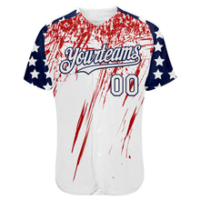 Загрузить изображение в средство просмотра галереи, Custom White Navy-Red Splatter Brush Stroke Star Raglan Sleeves Authentic Baseball Jersey