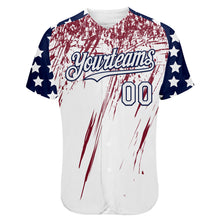 Загрузить изображение в средство просмотра галереи, Custom White Navy-Crimson Splatter Brush Stroke Star Raglan Sleeves Authentic Baseball Jersey