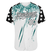 Загрузить изображение в средство просмотра галереи, Custom White Black-Teal Splatter Brush Stroke Star Raglan Sleeves Authentic Baseball Jersey