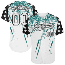 Загрузить изображение в средство просмотра галереи, Custom White Black-Teal Splatter Brush Stroke Star Raglan Sleeves Authentic Baseball Jersey