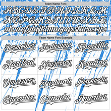 Load image into Gallery viewer, Custom White Black-Powder Blue Splatter Brush Stroke Star Raglan Sleeves Authentic Baseball Jersey