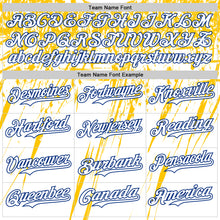 Laden Sie das Bild in den Galerie-Viewer, Custom White Royal-Yellow Splatter Brush Stroke Star Raglan Sleeves Authentic Baseball Jersey