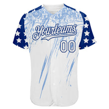 Загрузить изображение в средство просмотра галереи, Custom White Royal-Light Blue Splatter Brush Stroke Star Raglan Sleeves Authentic Baseball Jersey