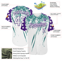Загрузить изображение в средство просмотра галереи, Custom White Purple-Teal Splatter Brush Stroke Star Raglan Sleeves Authentic Baseball Jersey