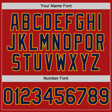 Load image into Gallery viewer, Custom Red Navy-Gold Mesh Authentic Throwback Baseball Jersey