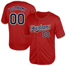 Load image into Gallery viewer, Custom Red Navy-Old Gold Mesh Authentic Throwback Baseball Jersey