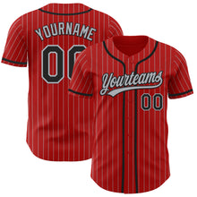 Загрузить изображение в средство просмотра галереи, Custom Red Gray Pinstripe Black Authentic Baseball Jersey