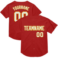 Load image into Gallery viewer, Custom Red White-Yellow Mesh Authentic Throwback Baseball Jersey