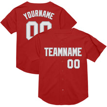 Load image into Gallery viewer, Custom Red White-Gray Mesh Authentic Throwback Baseball Jersey