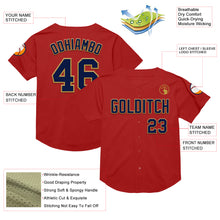 Load image into Gallery viewer, Custom Red Navy-Old Gold Mesh Authentic Throwback Baseball Jersey