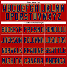 Load image into Gallery viewer, Custom Red Navy-Old Gold Mesh Authentic Throwback Baseball Jersey