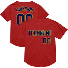 Load image into Gallery viewer, Custom Red Navy-Old Gold Mesh Authentic Throwback Baseball Jersey