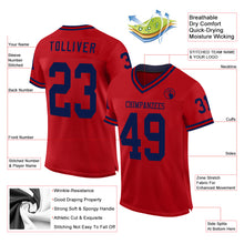 Load image into Gallery viewer, Custom Red Navy Mesh Authentic Throwback Football Jersey