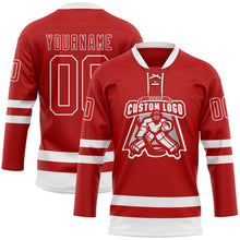 Charger l'image dans la galerie, Custom Red White Hockey Lace Neck Jersey
