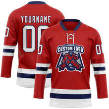 Charger l'image dans la galerie, Custom Red White-Navy Hockey Lace Neck Jersey