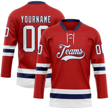 Charger l'image dans la galerie, Custom Red White-Navy Hockey Lace Neck Jersey