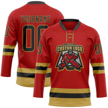 Charger l'image dans la galerie, Custom Red Black-Old Gold Hockey Lace Neck Jersey
