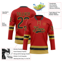Charger l'image dans la galerie, Custom Red Black-Old Gold Hockey Lace Neck Jersey