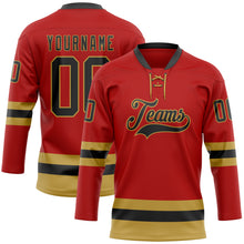 Charger l'image dans la galerie, Custom Red Black-Old Gold Hockey Lace Neck Jersey