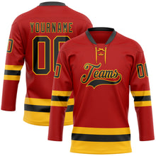 Charger l'image dans la galerie, Custom Red Black-Gold Hockey Lace Neck Jersey