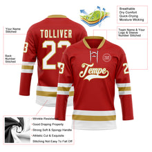 Charger l'image dans la galerie, Custom Red White-Old Gold Hockey Lace Neck Jersey